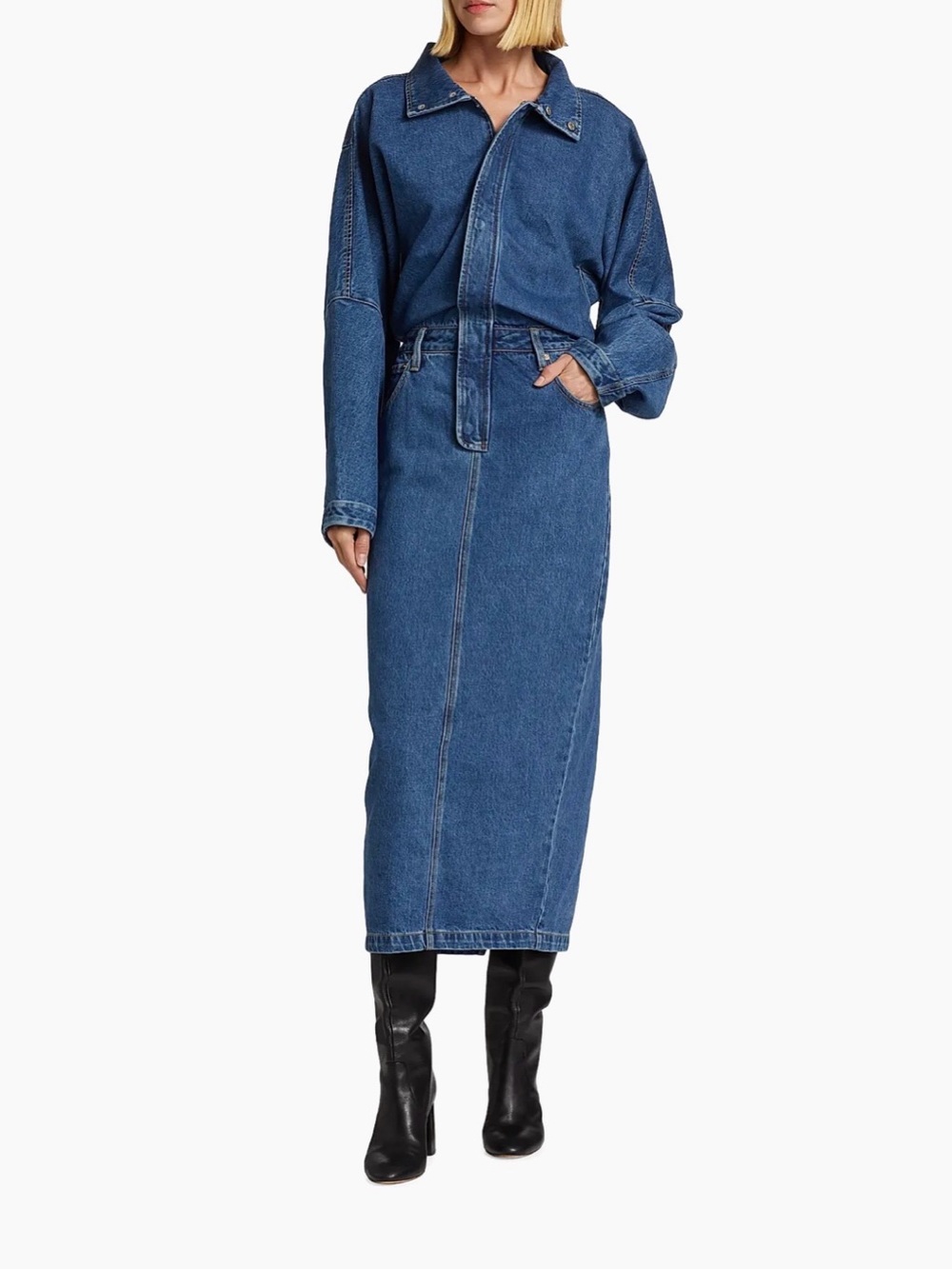 NEW Ronny Kobo Sebastian Denim Utility Maxi Dress Medium Dark Wash Sz XS